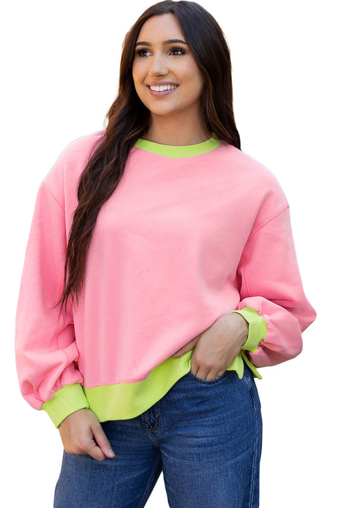 Relaxed Fit Contrast Ribbed Trim Pullover Sweatshirt