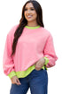 Relaxed Fit Contrast Ribbed Trim Pullover Sweatshirt