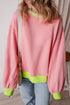 Relaxed Fit Contrast Ribbed Trim Pullover Sweatshirt