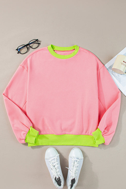 Relaxed Fit Contrast Ribbed Trim Pullover Sweatshirt