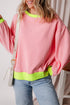 Relaxed Fit Contrast Ribbed Trim Pullover Sweatshirt