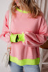 Relaxed Fit Contrast Ribbed Trim Pullover Sweatshirt