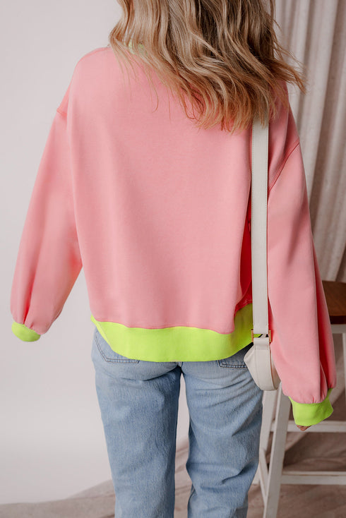 Relaxed Fit Contrast Ribbed Trim Pullover Sweatshirt