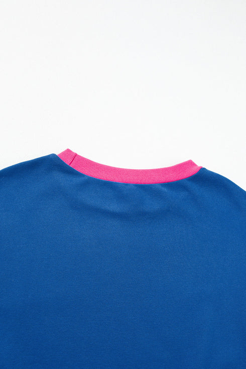 Relaxed Fit Contrast Ribbed Trim Pullover Sweatshirt