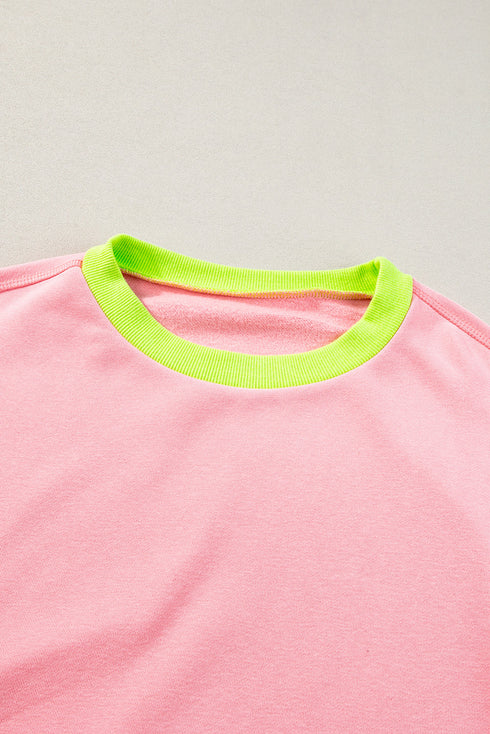 Relaxed Fit Contrast Ribbed Trim Pullover Sweatshirt