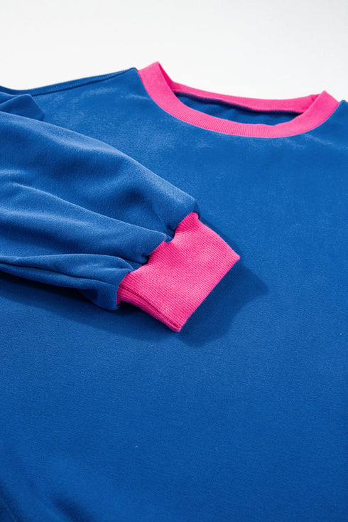 Relaxed Fit Contrast Ribbed Trim Pullover Sweatshirt