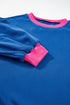 Relaxed Fit Contrast Ribbed Trim Pullover Sweatshirt