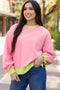 Relaxed Fit Contrast Ribbed Trim Pullover Sweatshirt