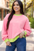 Relaxed Fit Contrast Ribbed Trim Pullover Sweatshirt