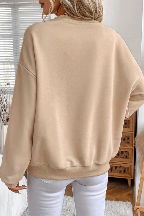 Relaxed Fit Corded Floral Detail Crew Neck Pullover