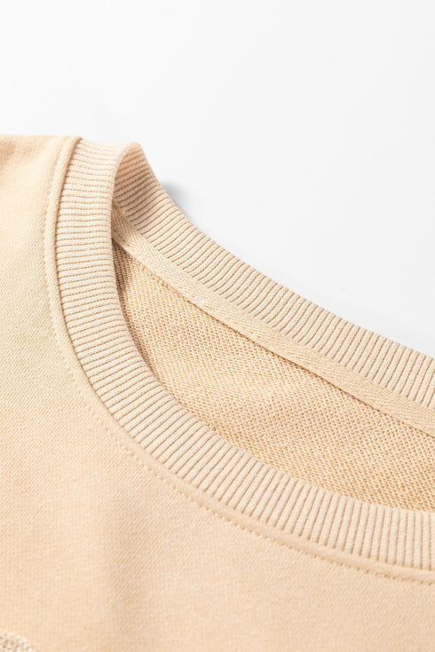 Relaxed Fit Corded Floral Detail Crew Neck Pullover