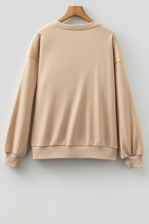 Relaxed Fit Corded Floral Detail Crew Neck Pullover