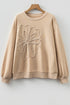 Relaxed Fit Corded Floral Detail Crew Neck Pullover