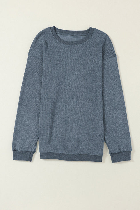 Relaxed Fit Corded Knit Crew Neck Pullover Sweatshirt