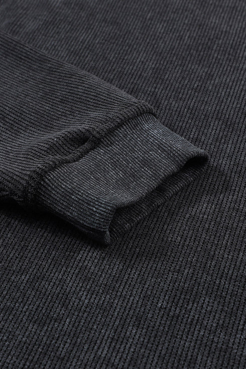 Relaxed Fit Corded Knit Crew Neck Pullover Sweatshirt