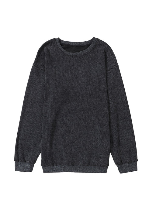 Relaxed Fit Corded Knit Crew Neck Pullover Sweatshirt