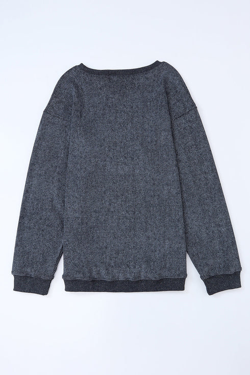 Relaxed Fit Corded Knit Crew Neck Pullover Sweatshirt