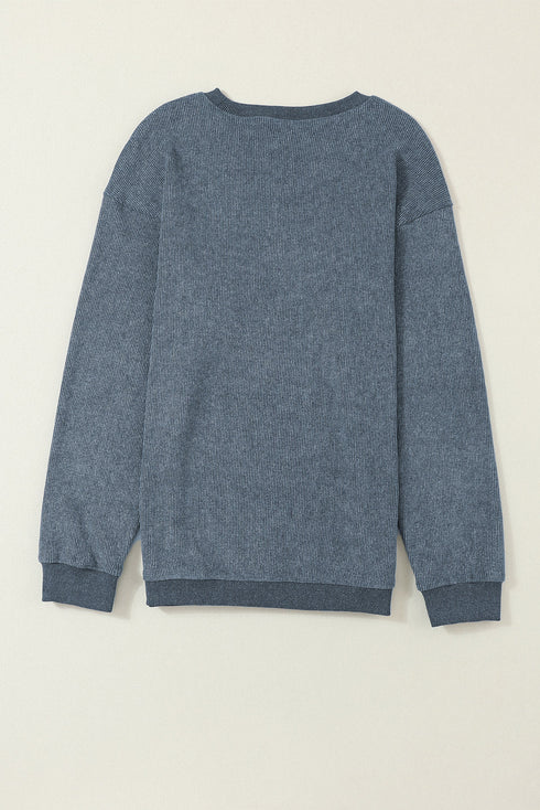 Relaxed Fit Corded Knit Crew Neck Pullover Sweatshirt