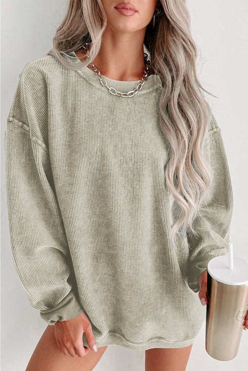 Relaxed Fit Corded Knit Crew Neck Pullover Sweatshirt