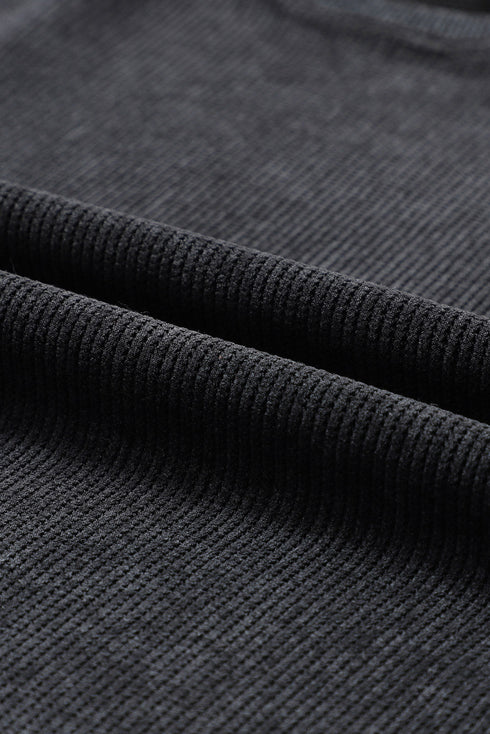 Relaxed Fit Corded Knit Crew Neck Pullover Sweatshirt