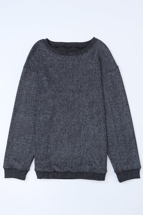 Relaxed Fit Corded Knit Crew Neck Pullover Sweatshirt