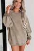 Relaxed Fit Corded Knit Crew Neck Pullover Sweatshirt