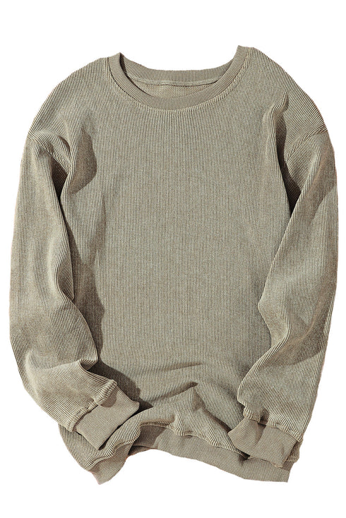 Relaxed Fit Corded Knit Crew Neck Pullover Sweatshirt