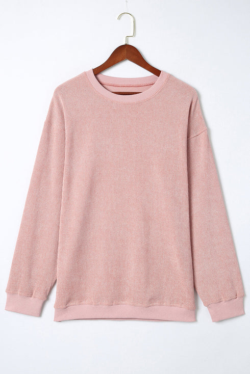 Relaxed Fit Corded Knit Crew Neck Pullover Sweatshirt