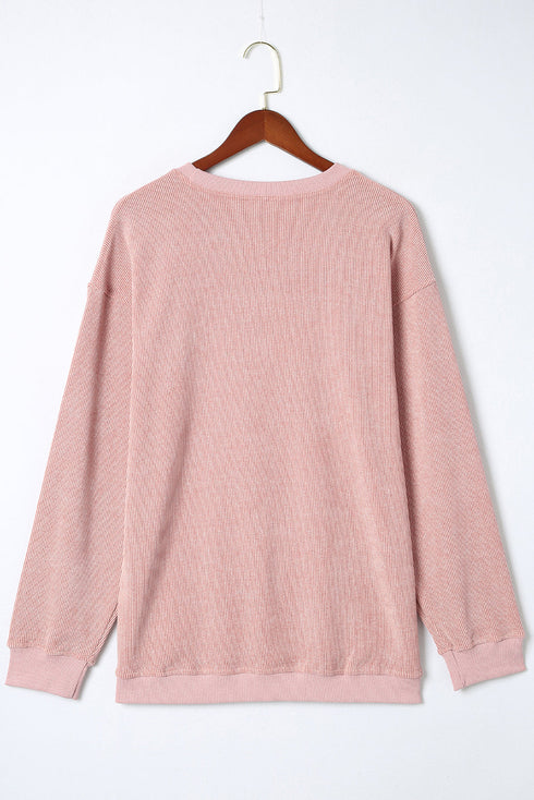 Relaxed Fit Corded Knit Crew Neck Pullover Sweatshirt