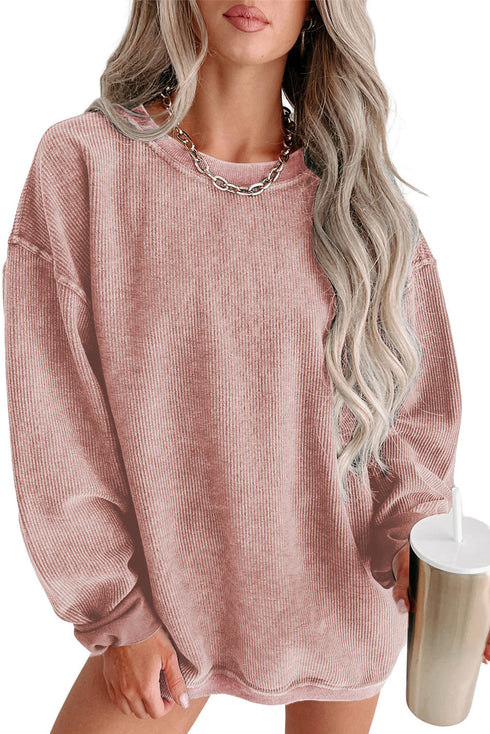 Relaxed Fit Corded Knit Crew Neck Pullover Sweatshirt