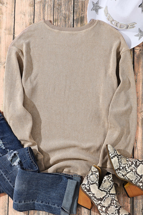 Relaxed Fit Corded Knit Crew Neck Pullover Sweatshirt