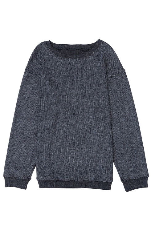 Relaxed Fit Corded Knit Crew Neck Pullover Sweatshirt