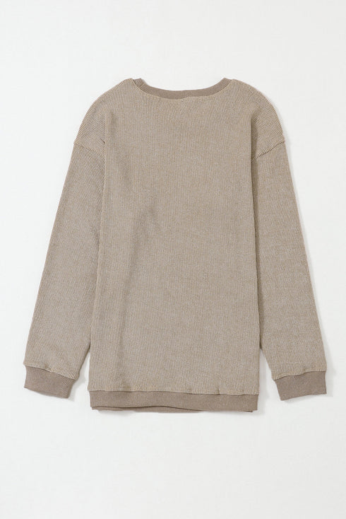 Relaxed Fit Corded Knit Crew Neck Pullover Sweatshirt
