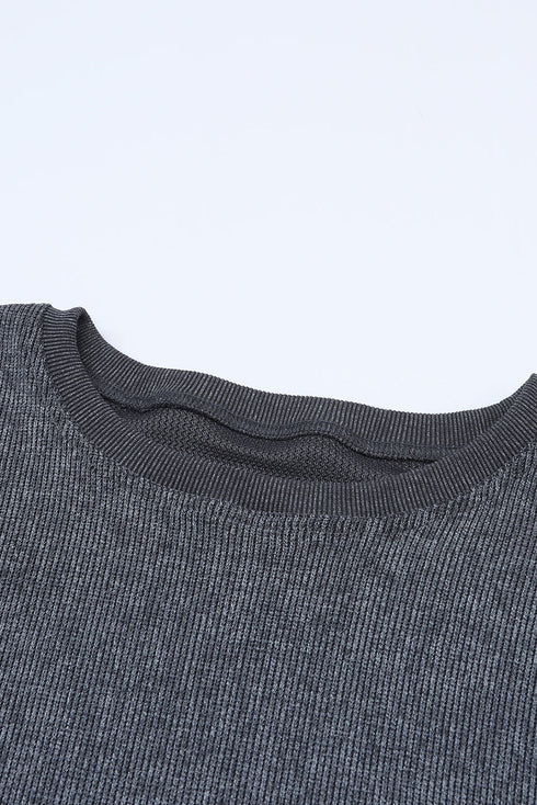 Relaxed Fit Corded Knit Crew Neck Pullover Sweatshirt