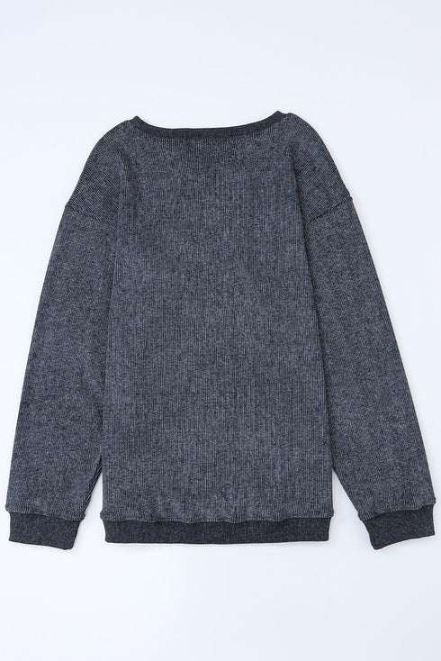 Relaxed Fit Corded Knit Crew Neck Pullover Sweatshirt