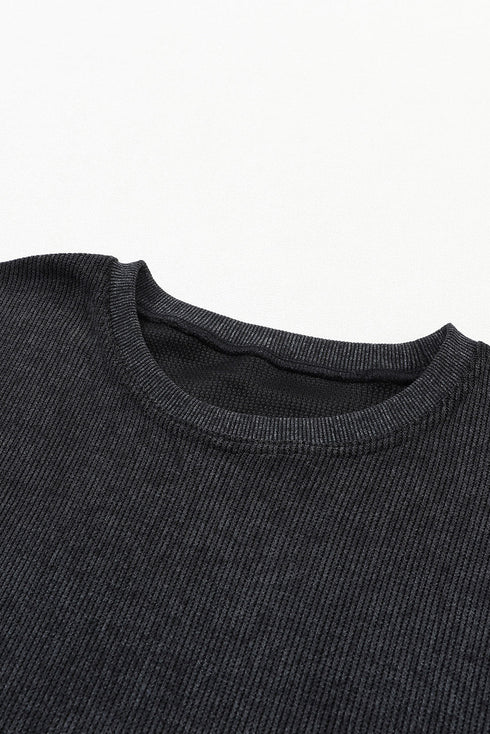 Relaxed Fit Corded Knit Crew Neck Pullover Sweatshirt
