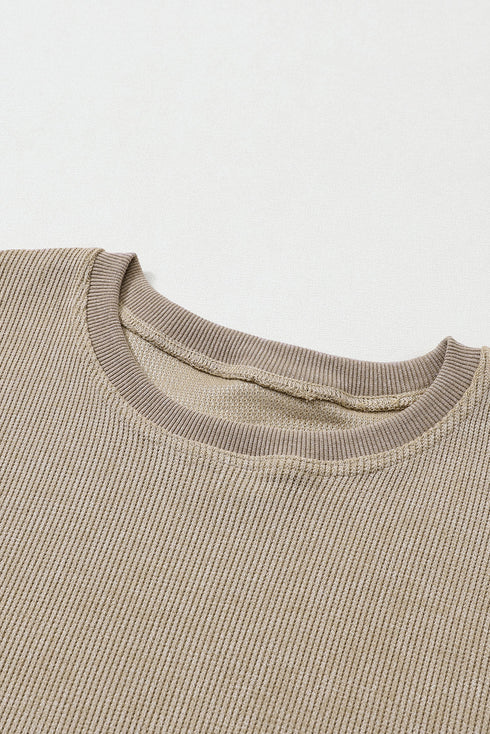 Relaxed Fit Corded Knit Crew Neck Pullover Sweatshirt
