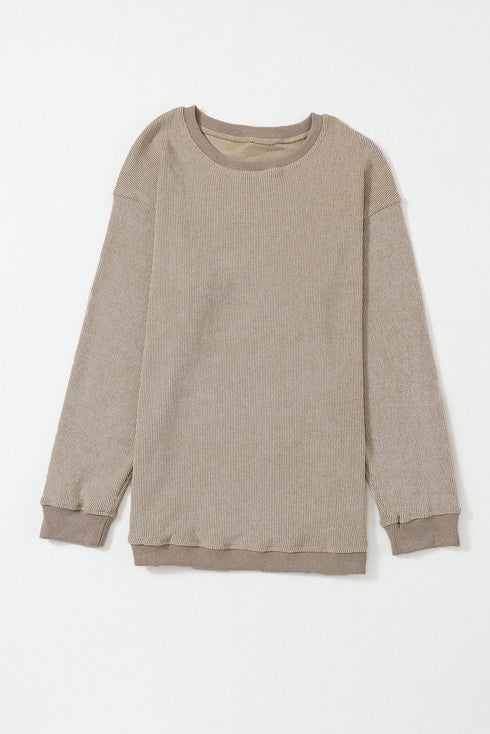 Relaxed Fit Corded Knit Crew Neck Pullover Sweatshirt