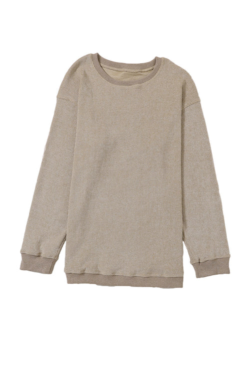 Relaxed Fit Corded Knit Crew Neck Pullover Sweatshirt