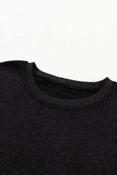 Relaxed Fit Corded Knit Crew Neck Pullover Sweatshirt