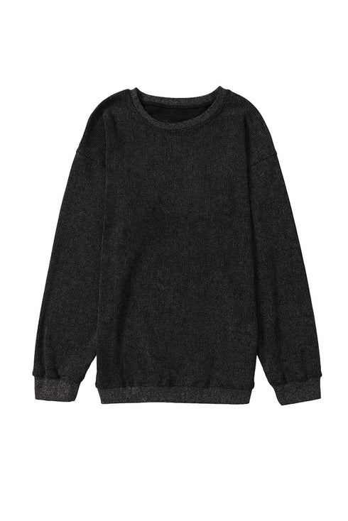 Relaxed Fit Corded Knit Crew Neck Pullover Sweatshirt