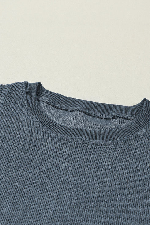 Relaxed Fit Corded Knit Crew Neck Pullover Sweatshirt