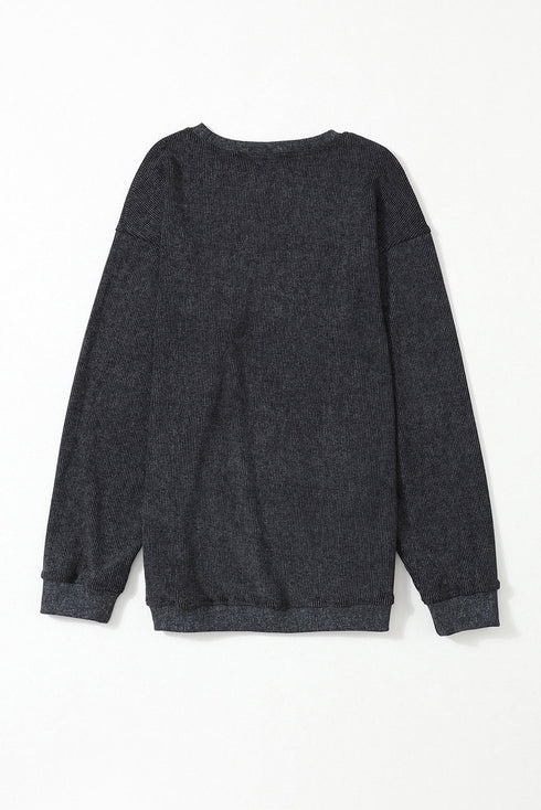Relaxed Fit Corded Knit Crew Neck Pullover Sweatshirt