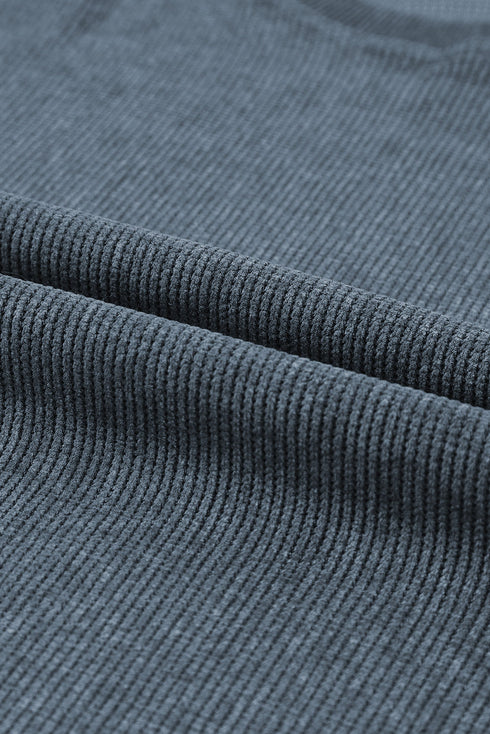 Relaxed Fit Corded Knit Crew Neck Pullover Sweatshirt