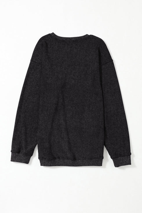 Relaxed Fit Corded Knit Crew Neck Pullover Sweatshirt