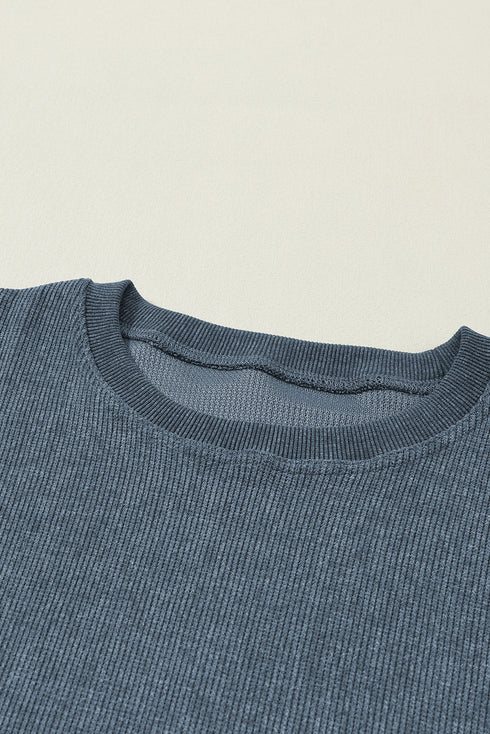 Relaxed Fit Corded Knit Crew Neck Pullover Sweatshirt