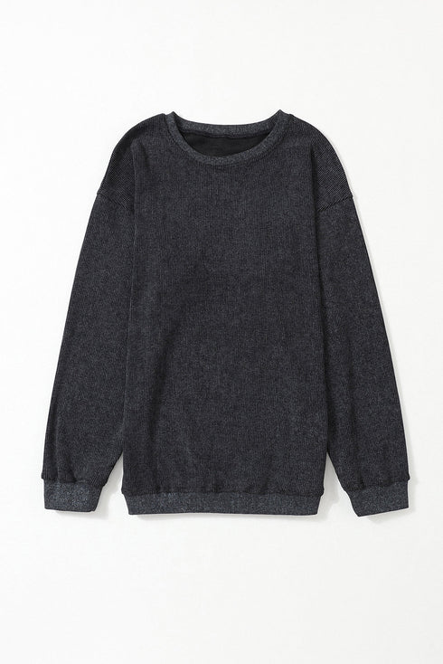 Relaxed Fit Corded Knit Crew Neck Pullover Sweatshirt