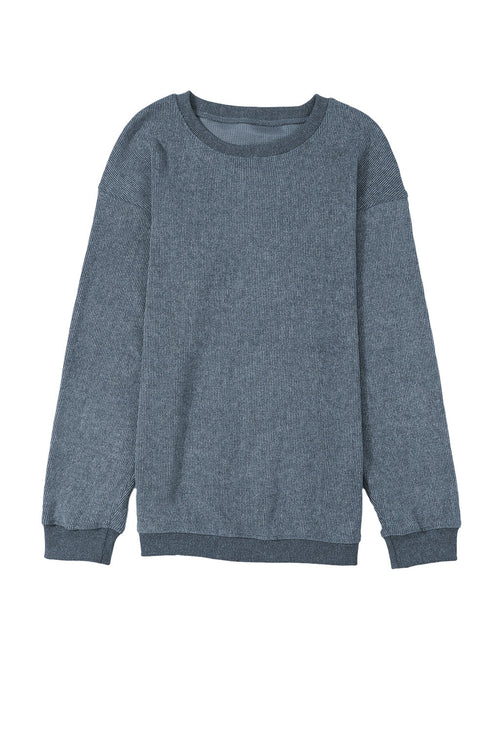 Relaxed Fit Corded Knit Crew Neck Pullover Sweatshirt