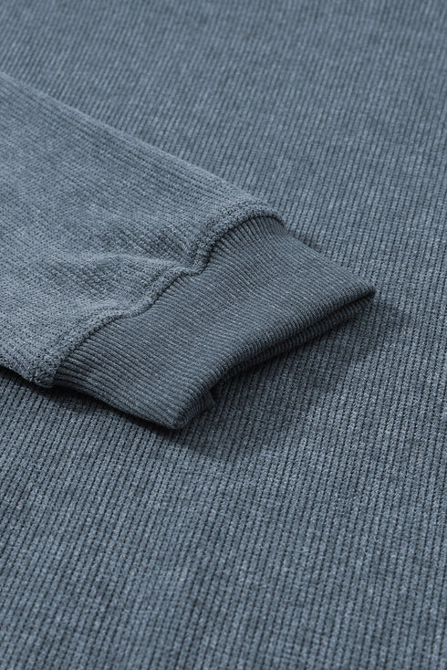 Relaxed Fit Corded Knit Crew Neck Pullover Sweatshirt