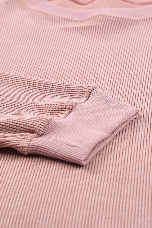 Relaxed Fit Corded Knit Crew Neck Pullover Sweatshirt